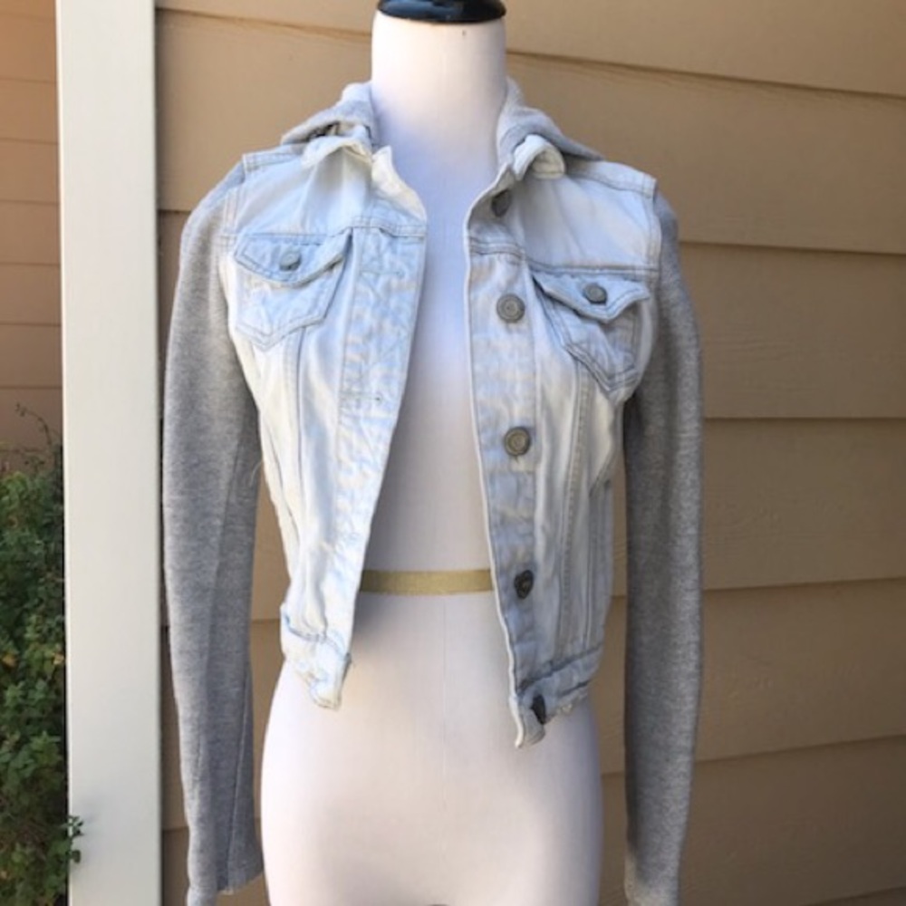 Denim jacket with sweatshirt detail